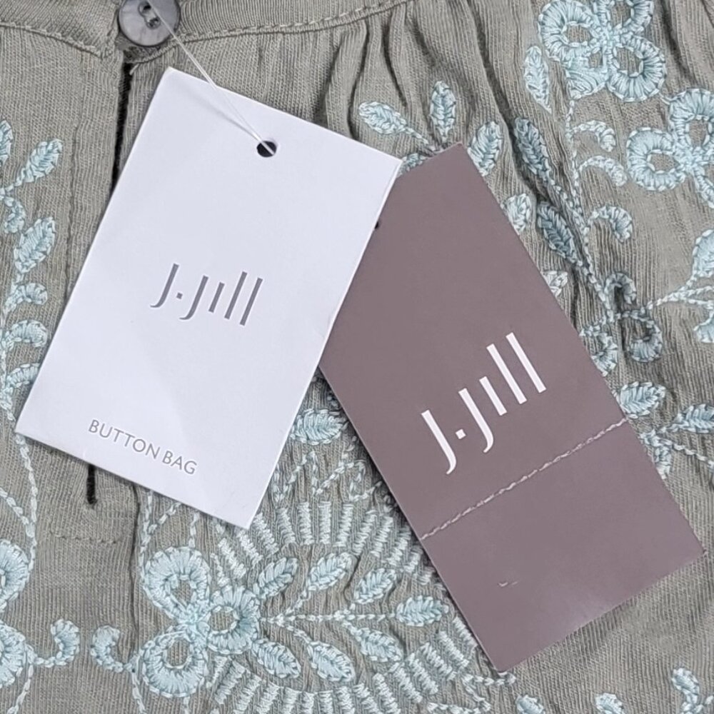 NWT J. Jill Green Peasant Top With Embroidery - XS - Picture 11 of 12